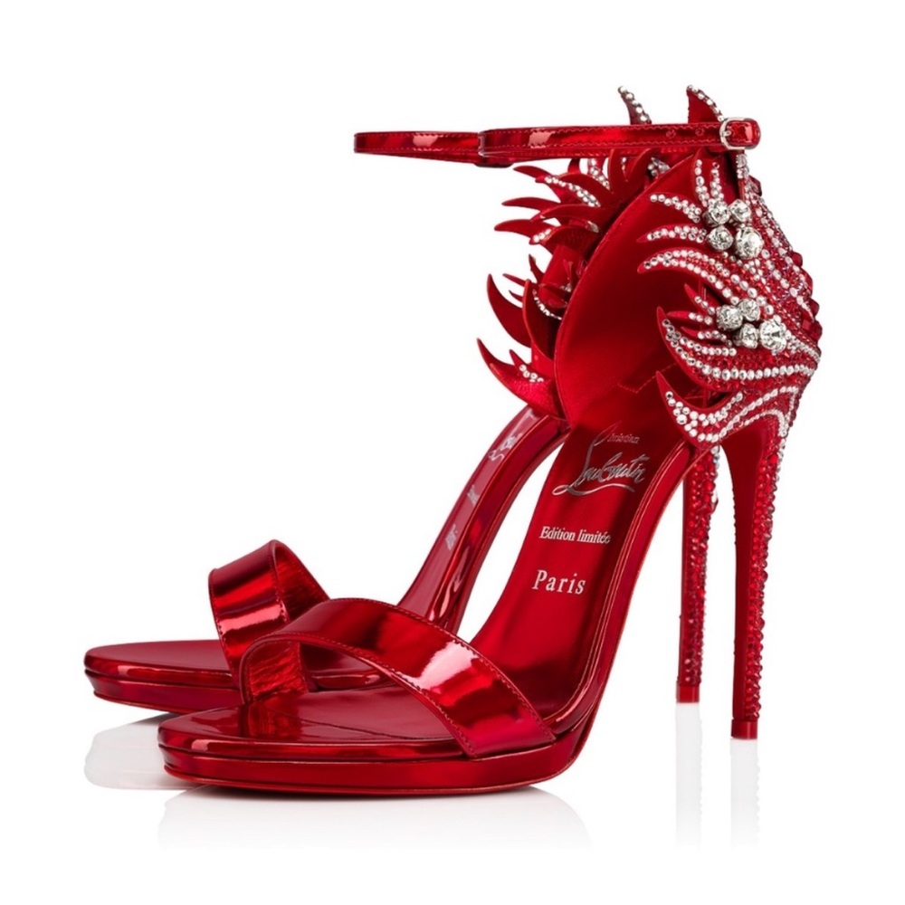 RARE Christian Louboutin Loubi Vega
Red 120 Crystal Strass Sandal heels